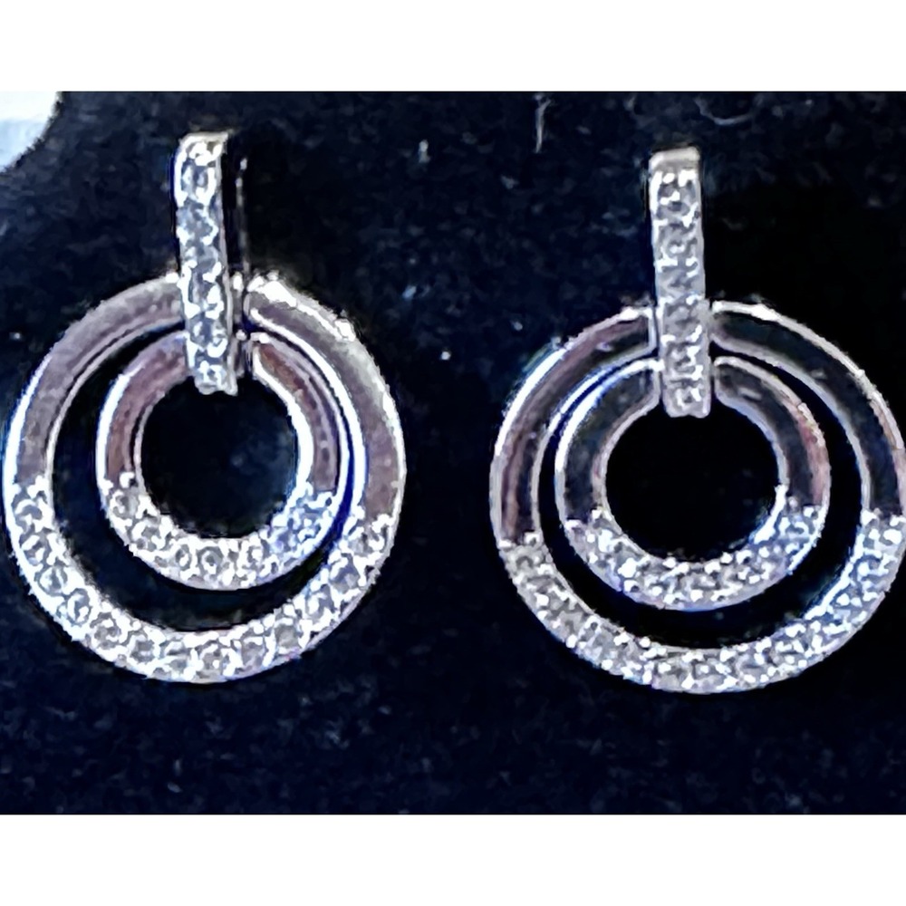 SWAROVSKI Swan Signed Crystal Door Knocker Dangle Circle Earrings Silver Tone